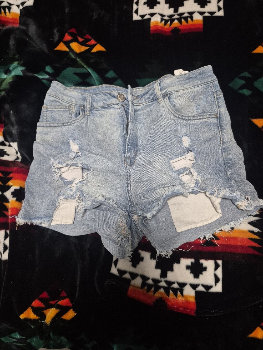 miami Light Blue Distressed High-Waist Denim Shorts